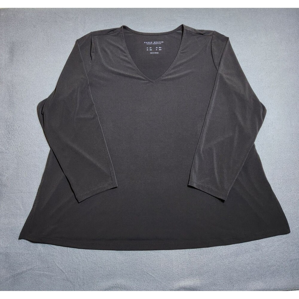 Susan Graver Modern Essentials Tunic Top Women 2XP Black Liquid Knit A line